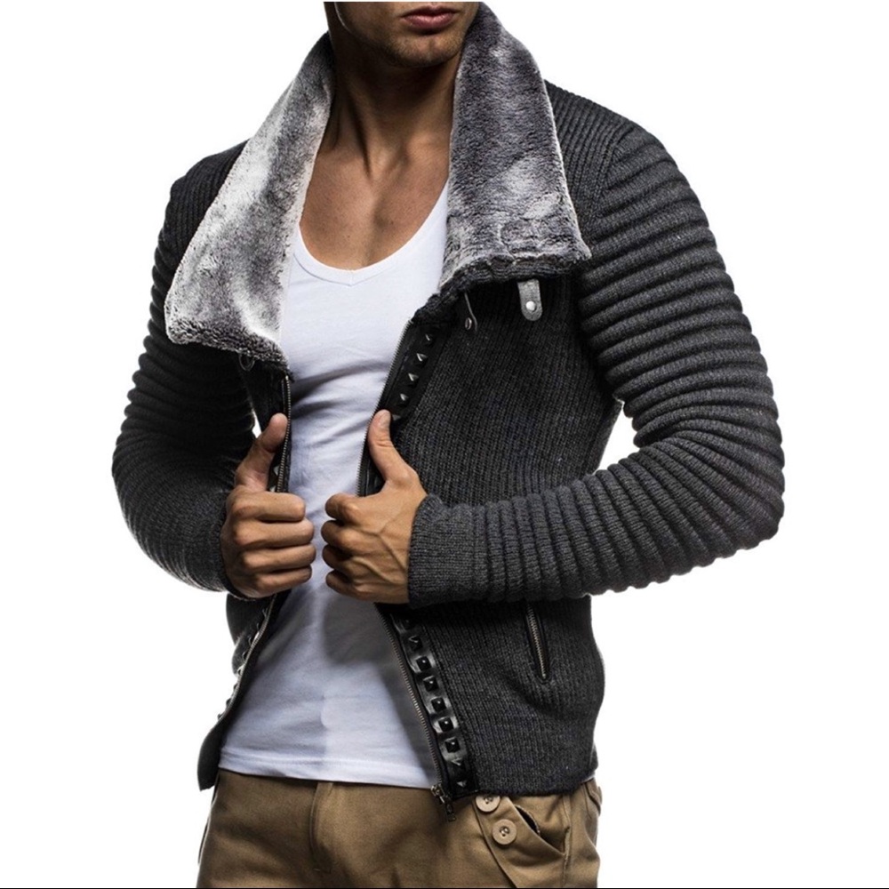 Men's Cardigan with Stud Details and Zip Front